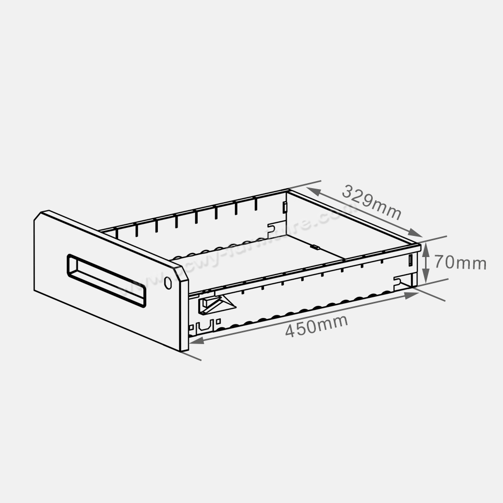 3 drawer Edge Mobile Pedestal/Cabinet detailed dimension 