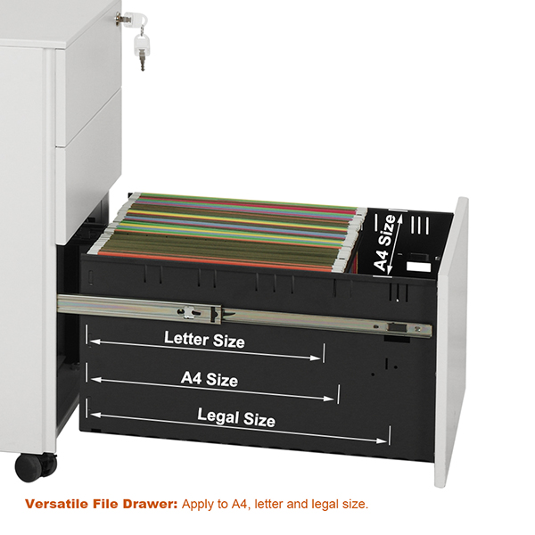 Lock and key 3 drawer metal file cabinet
