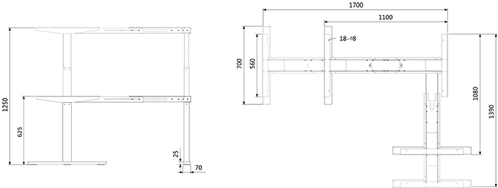 PCES-1250L L-shaped Electric Height Adjustable Standing Desk(图2)