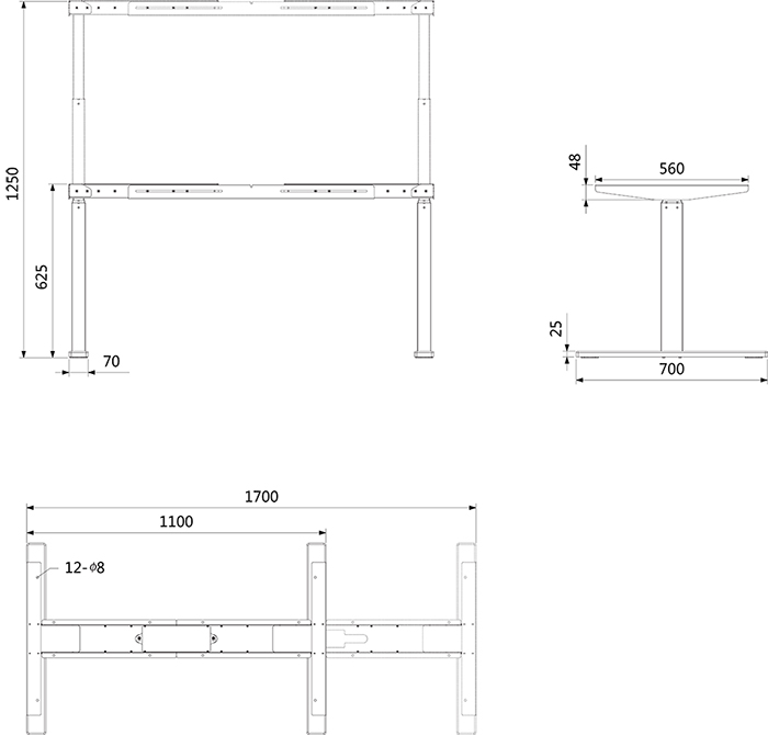 PCES-1250 White Dual motor Electric height adjustable table frame(图2)