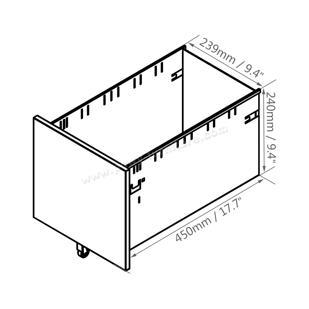 3 drawer under desk cabinet detailed dimension
