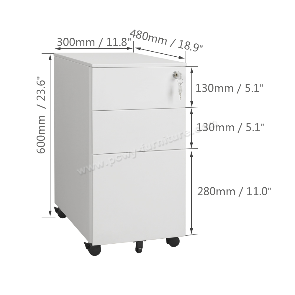 Flat,Side Open Mobile Pedestal detailed dimension