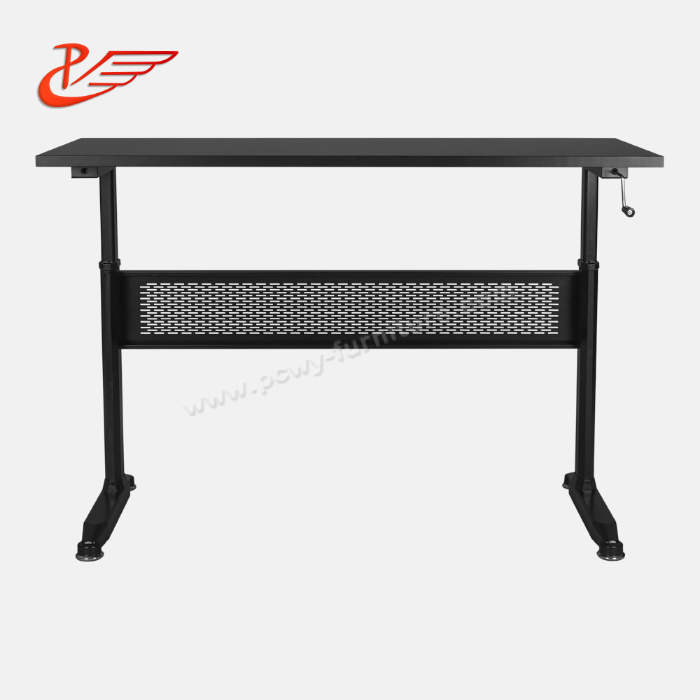 PCS-1140 Square Tube Front Manual Crank Height Adjustable Desk - Black(图1)